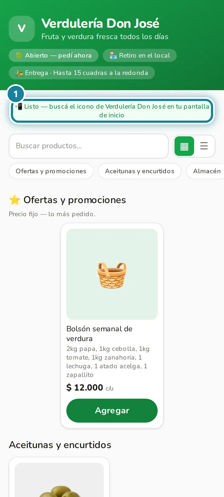 Mensaje que dice que ya podés buscar el icono en tu pantalla de inicio.